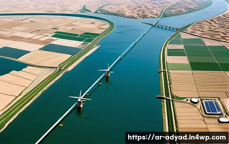 물 자원의 지속 가능성을 위한 국제 협약 - A detailed aerial view of an international river basin in the Middle East, showing multiple countrie...