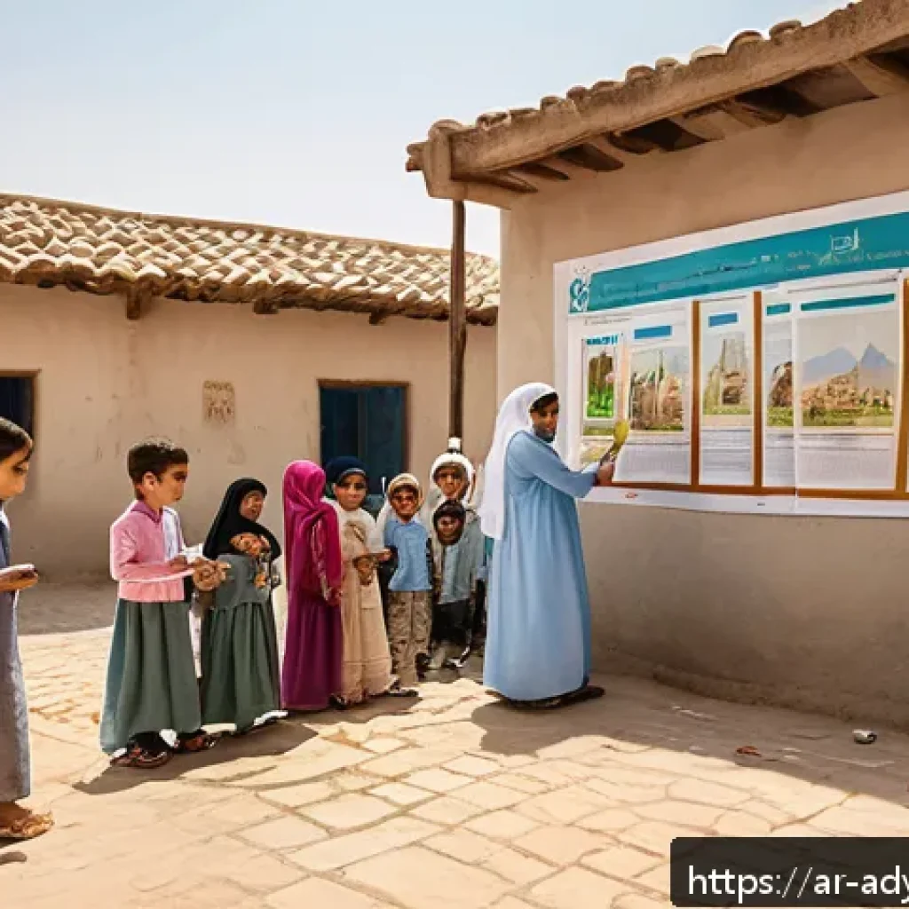 물 관리에서의 대중 참여 증진 방안 - A vibrant community workshop scene in a Middle Eastern neighborhood, featuring diverse Arabic-speaki...